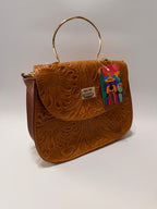 Brown Fold-Over Leather Purse with Gold Ring Handle – Limited Edition