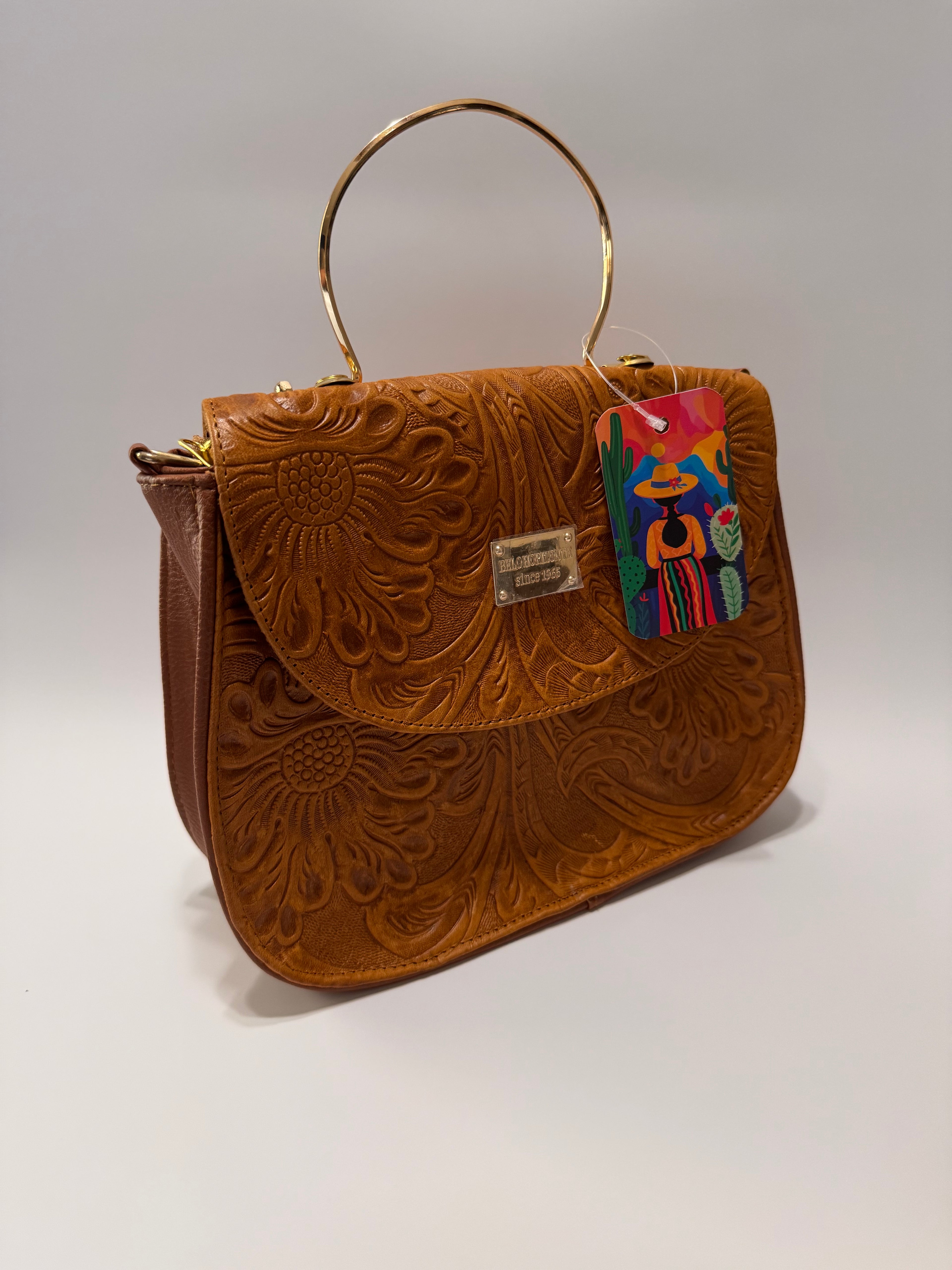 Brown Fold-Over Leather Purse with Gold Ring Handle – Limited Edition