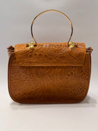 Brown Fold-Over Leather Purse with Gold Ring Handle – Limited Edition