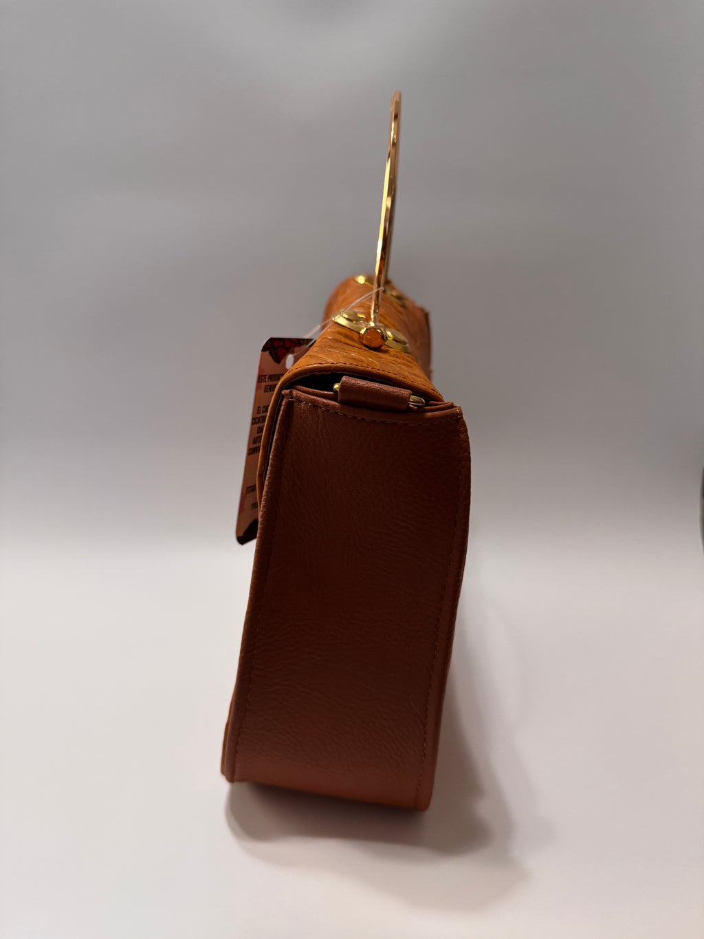 Brown Fold-Over Leather Purse with Gold Ring Handle – Limited Edition