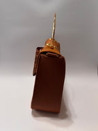 Brown Fold-Over Leather Purse with Gold Ring Handle – Limited Edition
