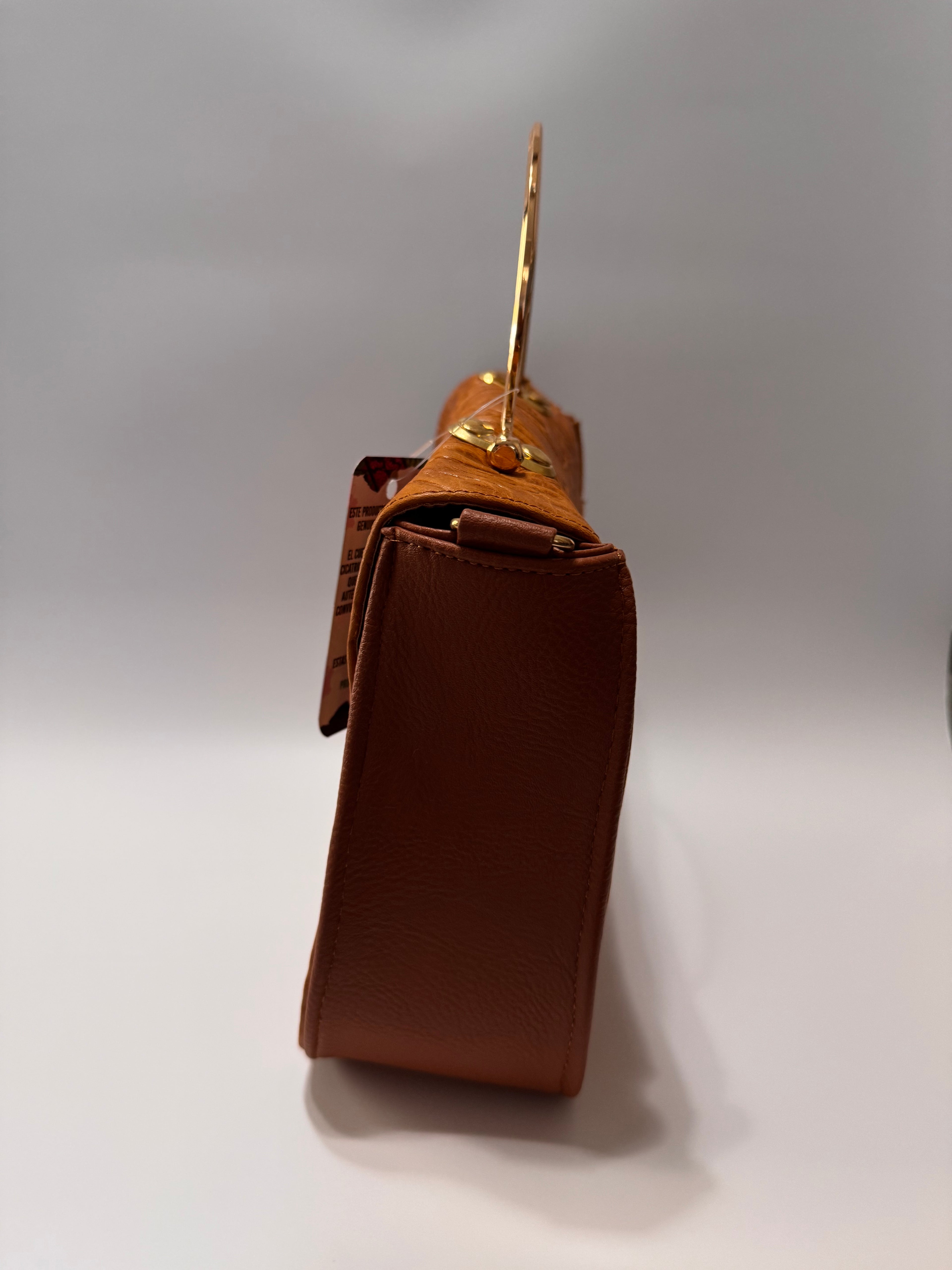Brown Fold-Over Leather Purse with Gold Ring Handle – Limited Edition