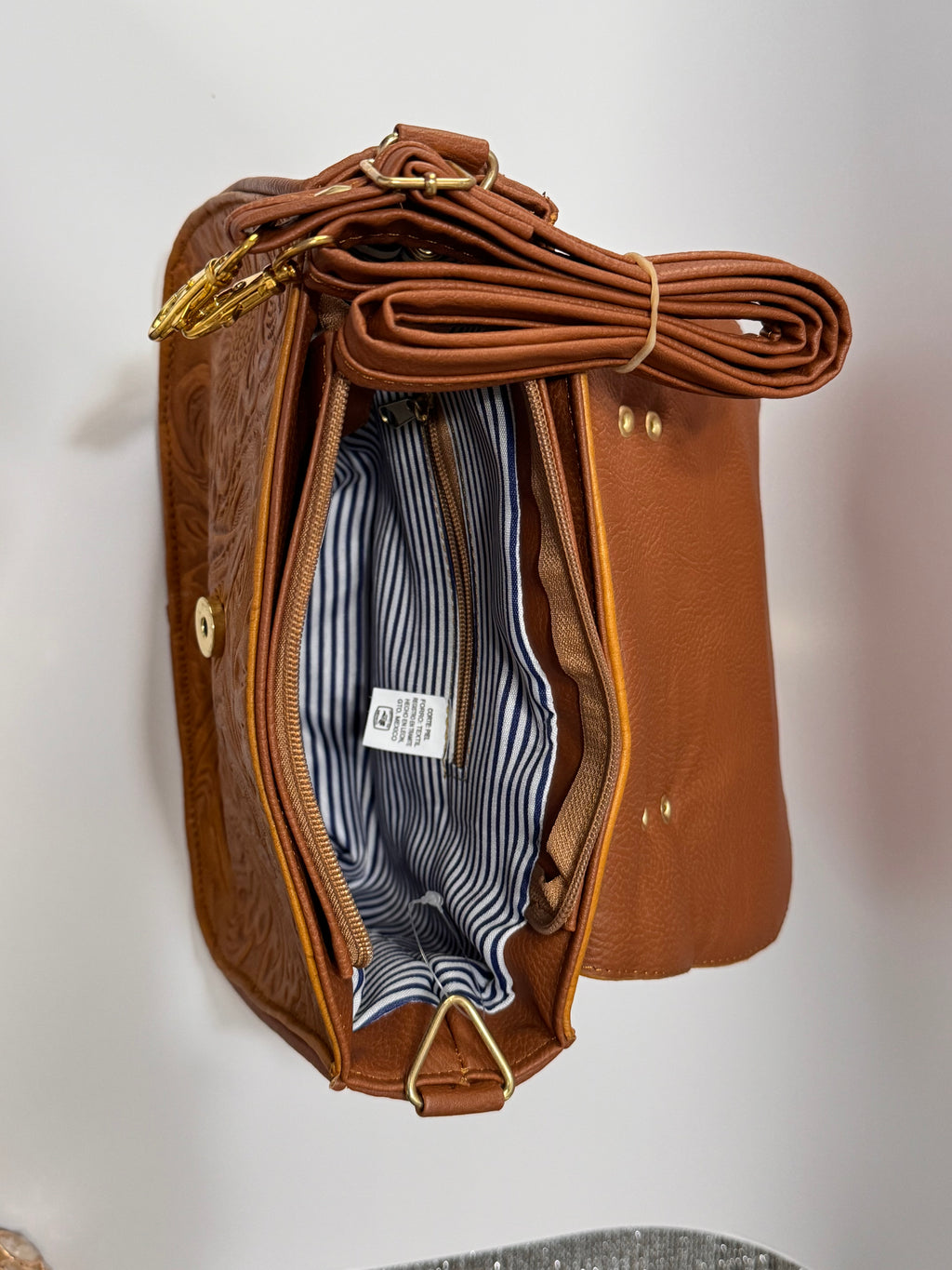 Brown Fold-Over Leather Purse with Gold Ring Handle – Limited Edition