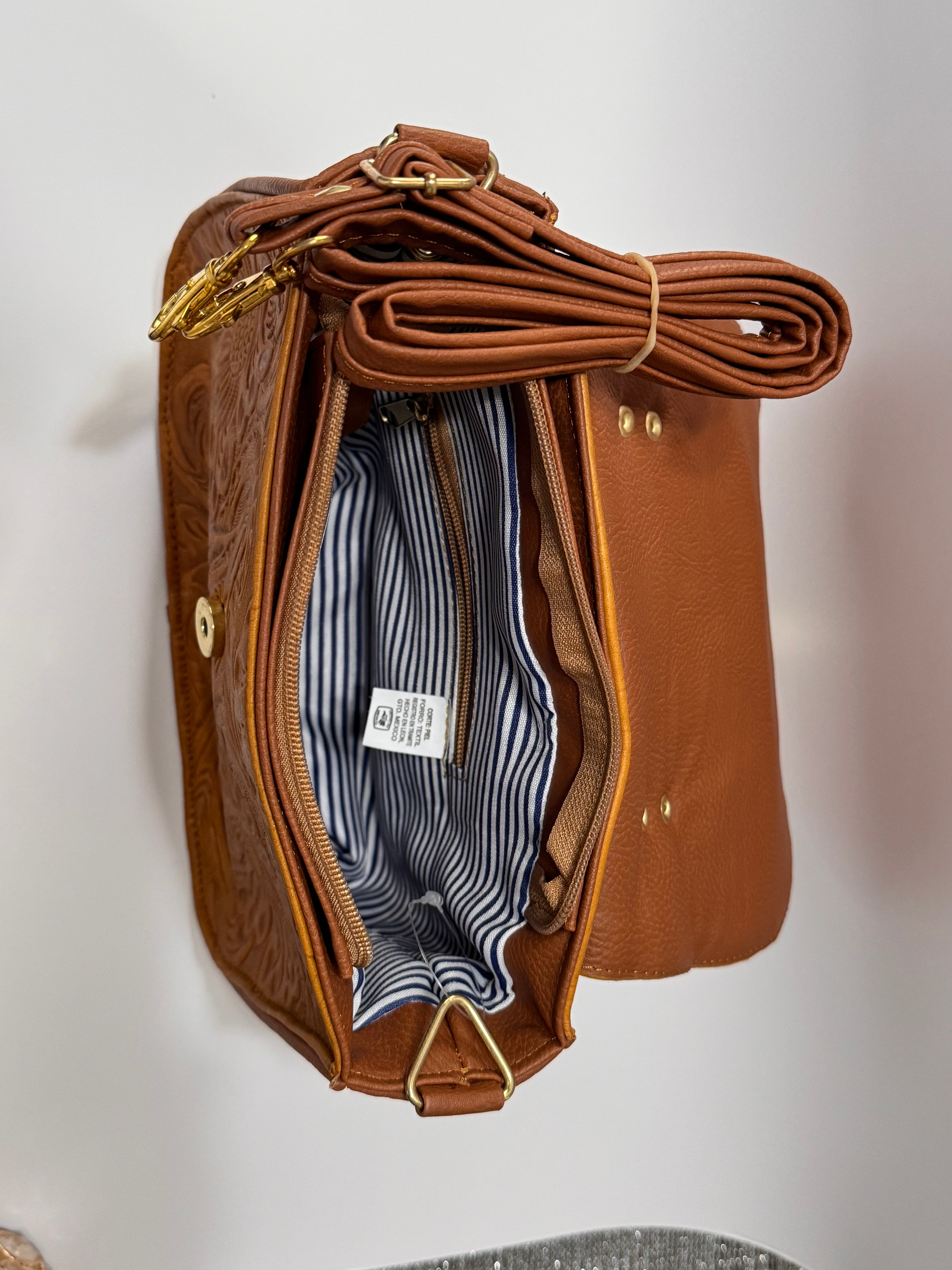 Brown Fold-Over Leather Purse with Gold Ring Handle – Limited Edition