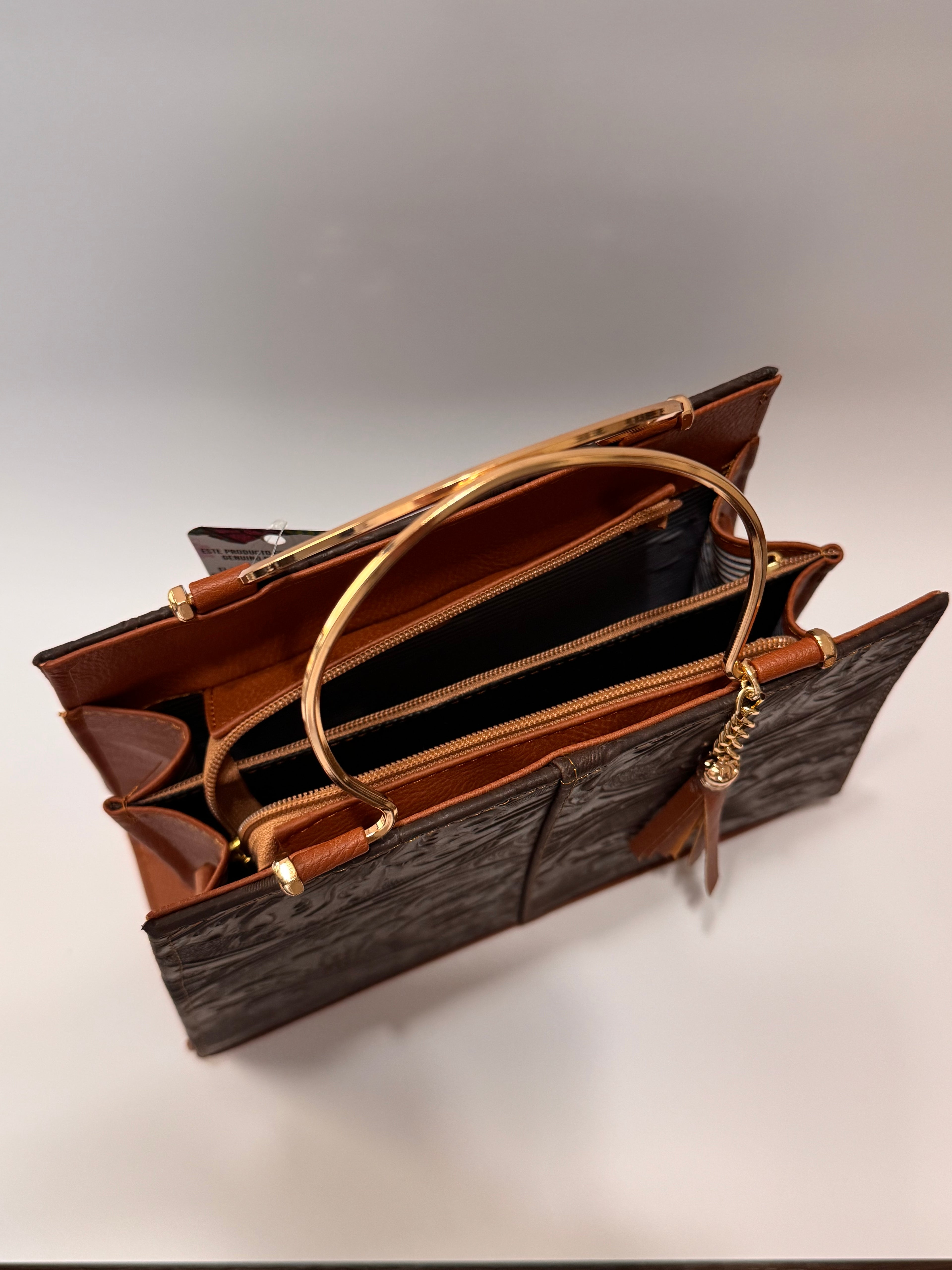 Brown Leather Purse with Gold Ring Handles – Limited Edition
