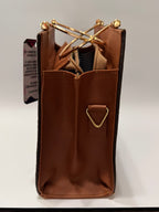 Brown Leather Purse with Gold Ring Handles – Limited Edition