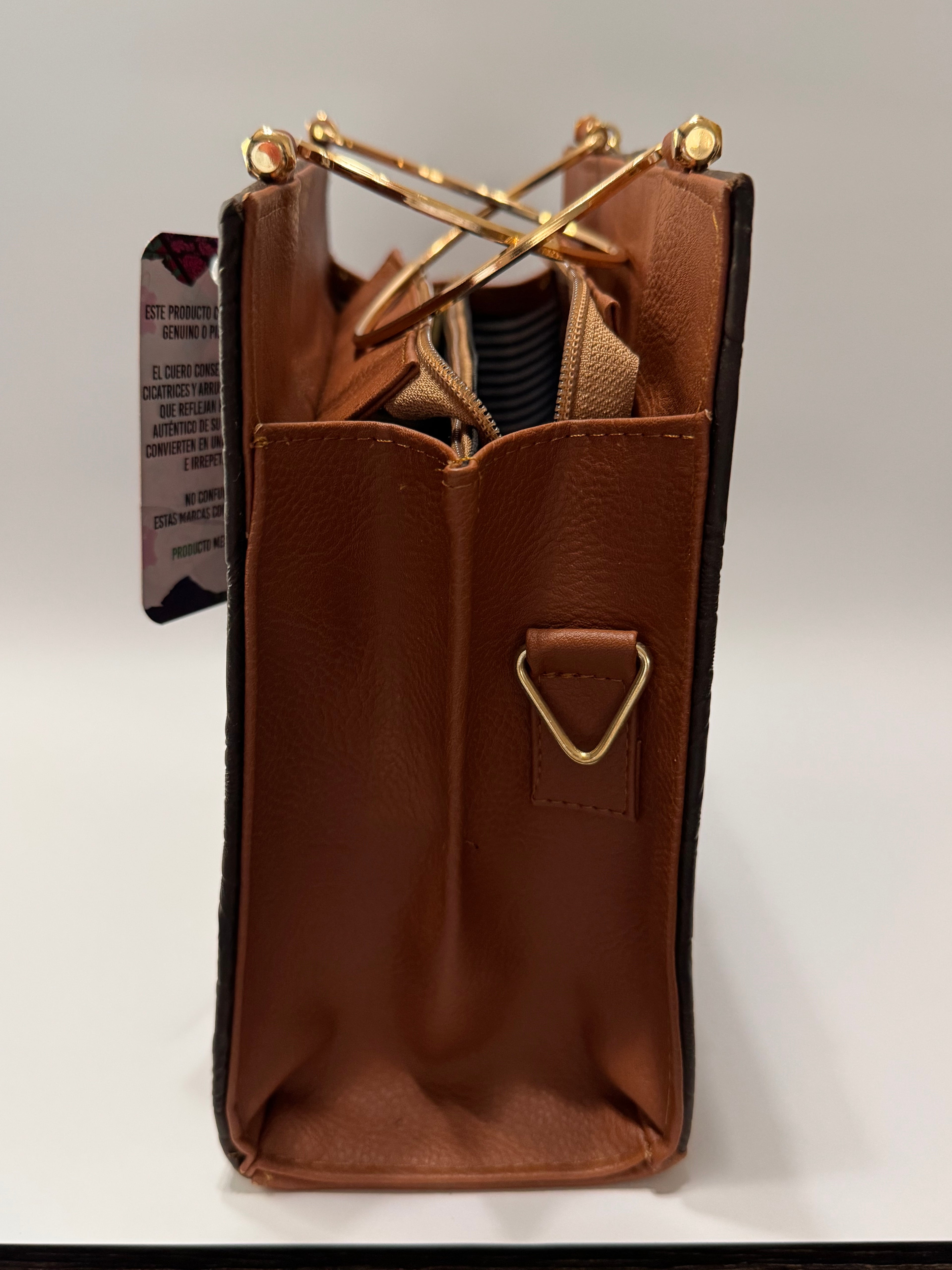 Brown Leather Purse with Gold Ring Handles – Limited Edition