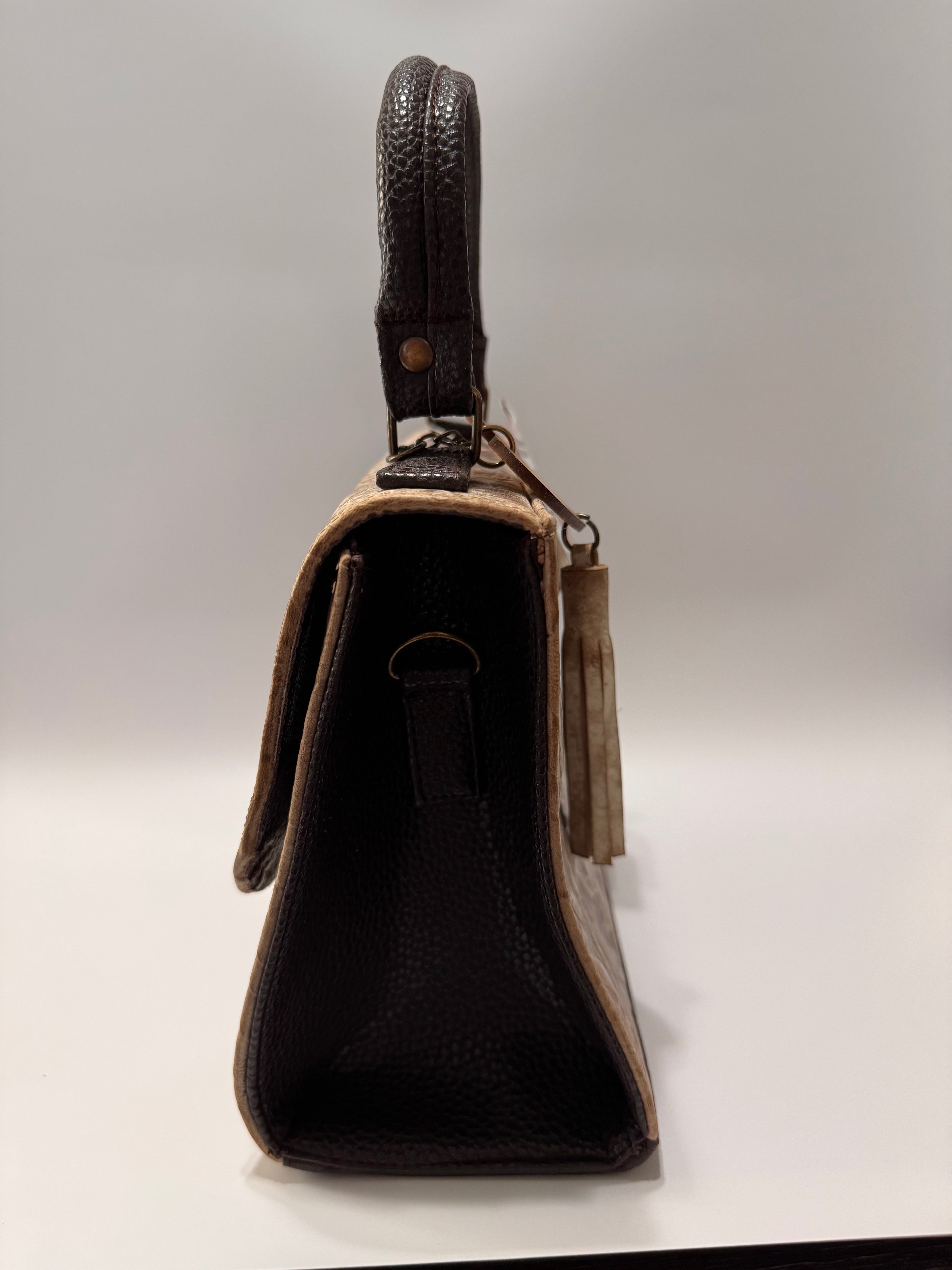 Two-Tone Fold-Over Leather Satchel – Small, Limited Edition
