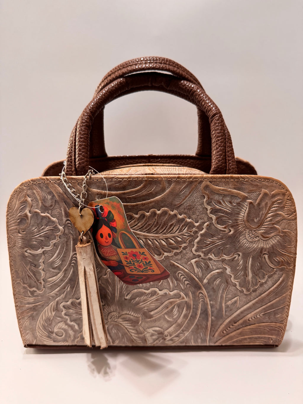 Two-Tone Floral-Textured Leather Mini Satchel – Small, Limited Edition