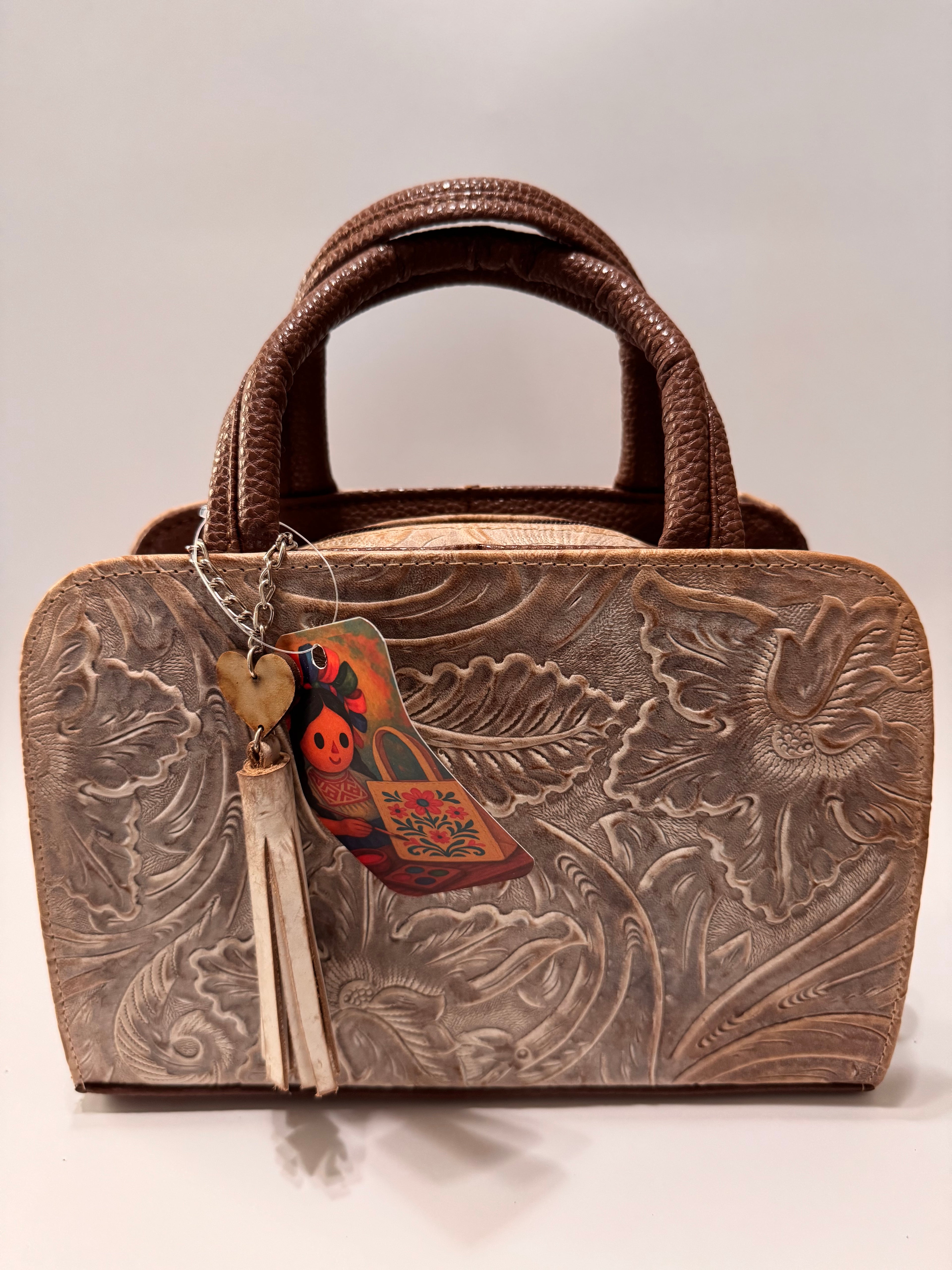 Two-Tone Floral-Textured Leather Mini Satchel – Small, Limited Edition