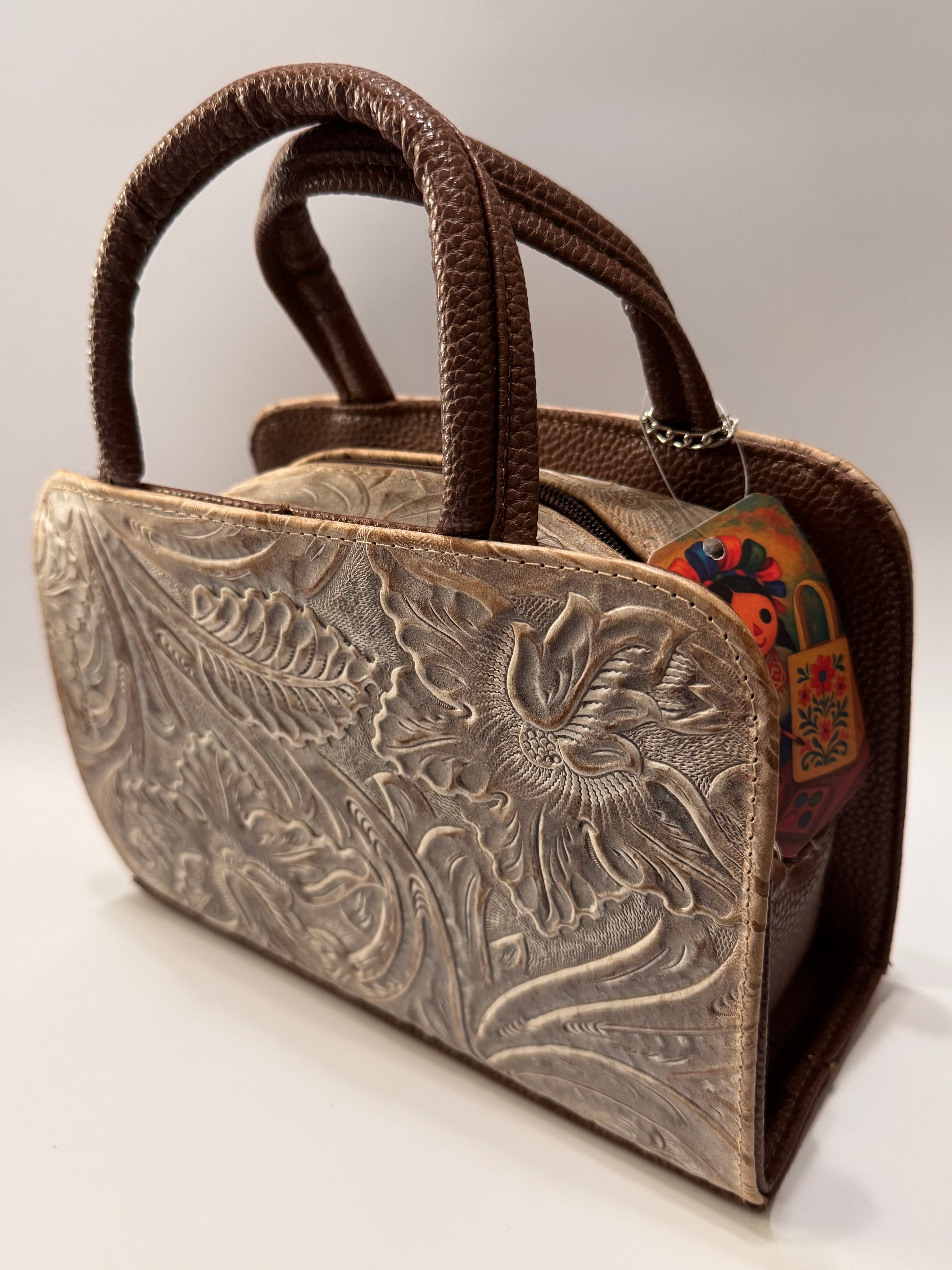 Two-Tone Floral-Textured Leather Mini Satchel – Small, Limited Edition