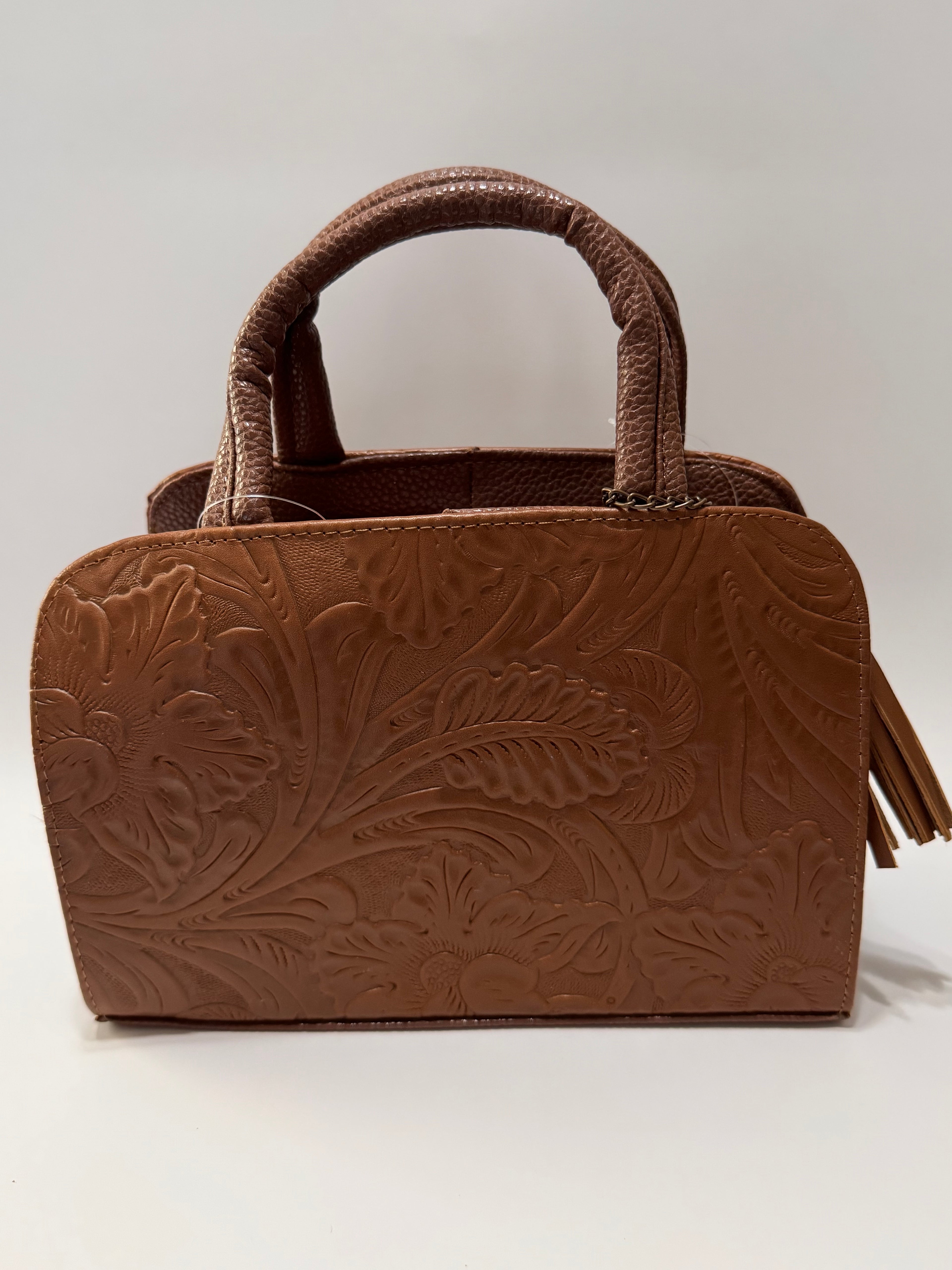 Brown Flower Textured Leather Mini Satchel – Small, Limited Edition