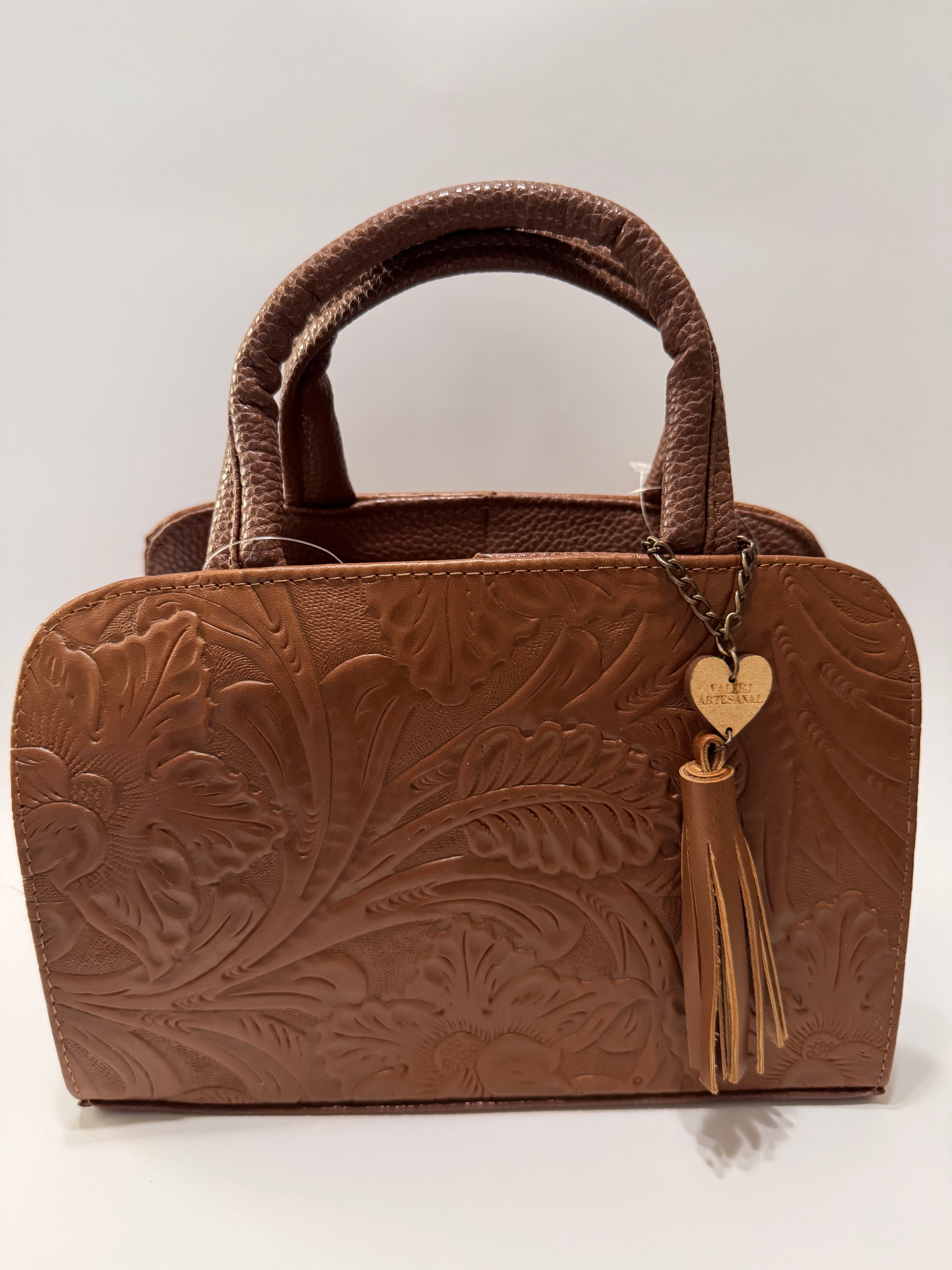 Brown Flower Textured Leather Mini Satchel – Small, Limited Edition
