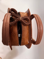 Brown Flower Textured Leather Mini Satchel – Small, Limited Edition