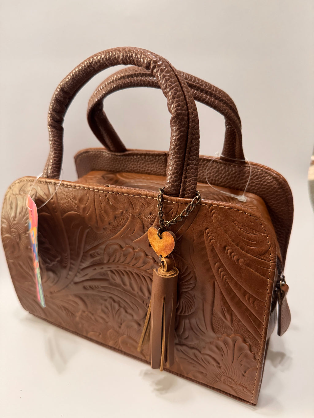Brown Flower Textured Leather Mini Satchel – Small, Limited Edition