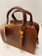 Brown Flower Textured Leather Mini Satchel – Small, Limited Edition