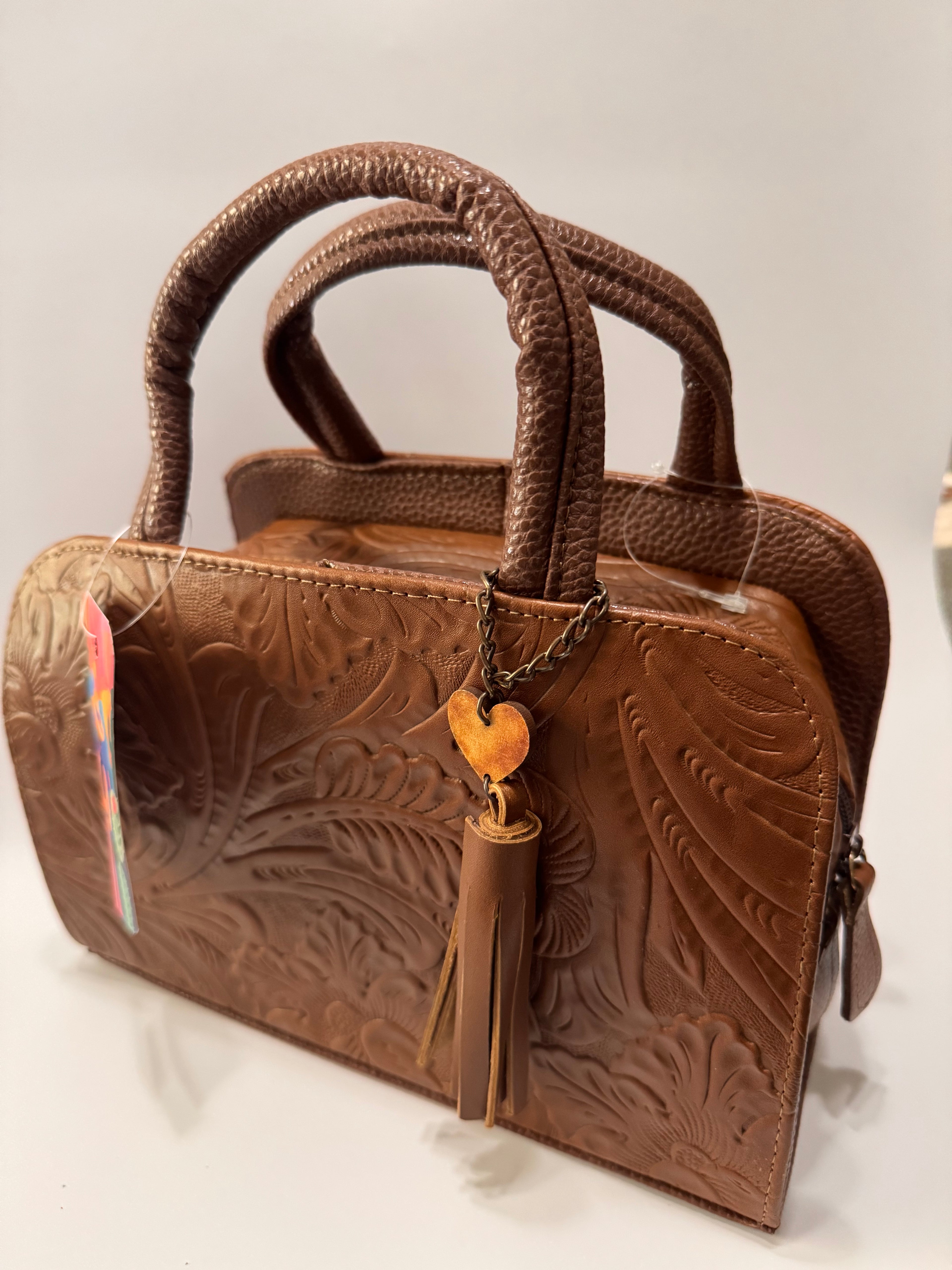 Brown Flower Textured Leather Mini Satchel – Small, Limited Edition