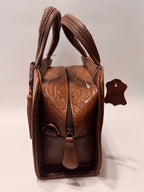 Brown Flower Textured Leather Mini Satchel – Small, Limited Edition