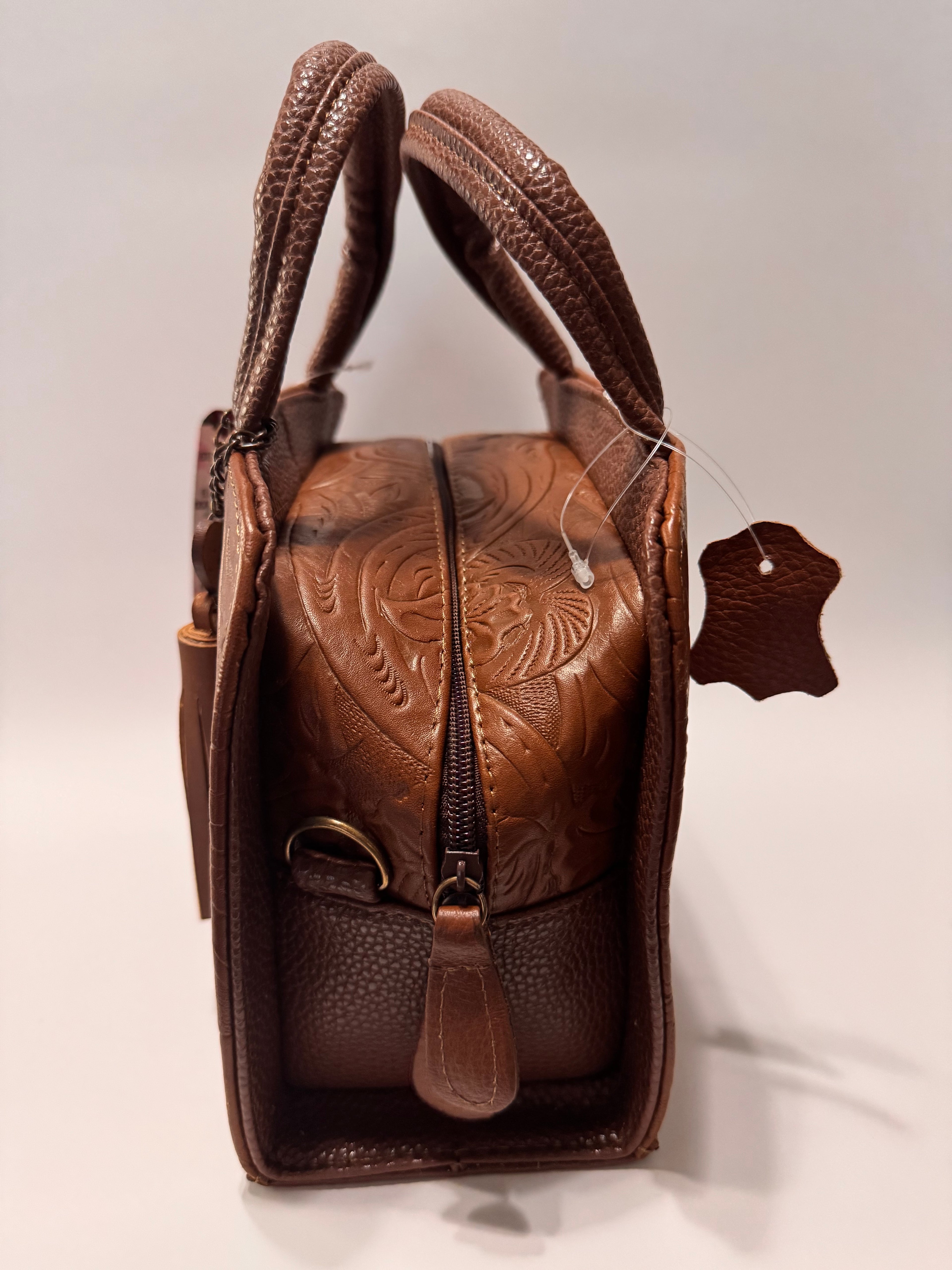 Brown Flower Textured Leather Mini Satchel – Small, Limited Edition