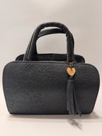 Black Flower Textured Leather Mini Satchel – Small, Limited Edition