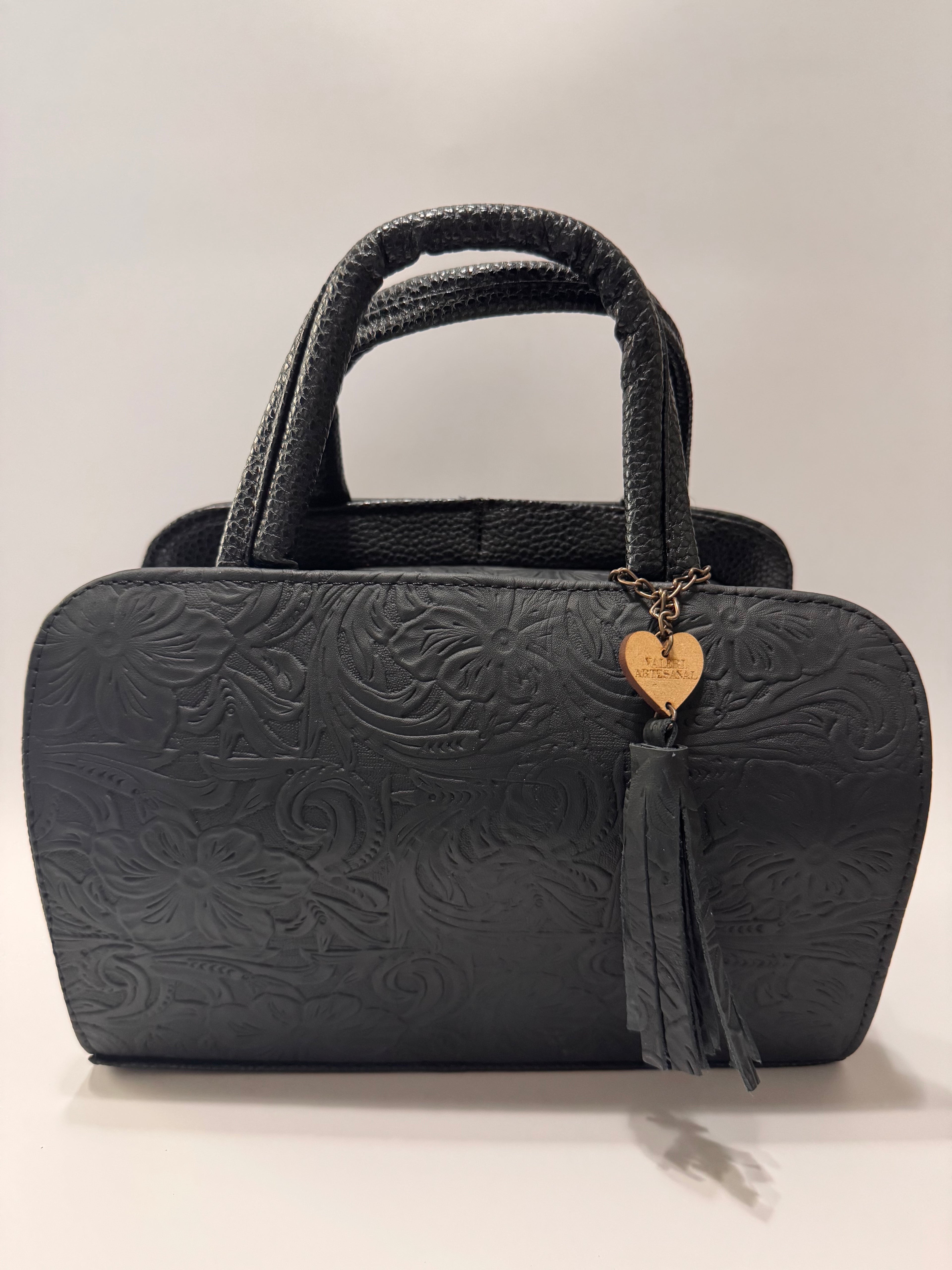 Black Flower Textured Leather Mini Satchel – Small, Limited Edition