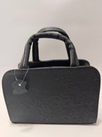Black Flower Textured Leather Mini Satchel – Small, Limited Edition