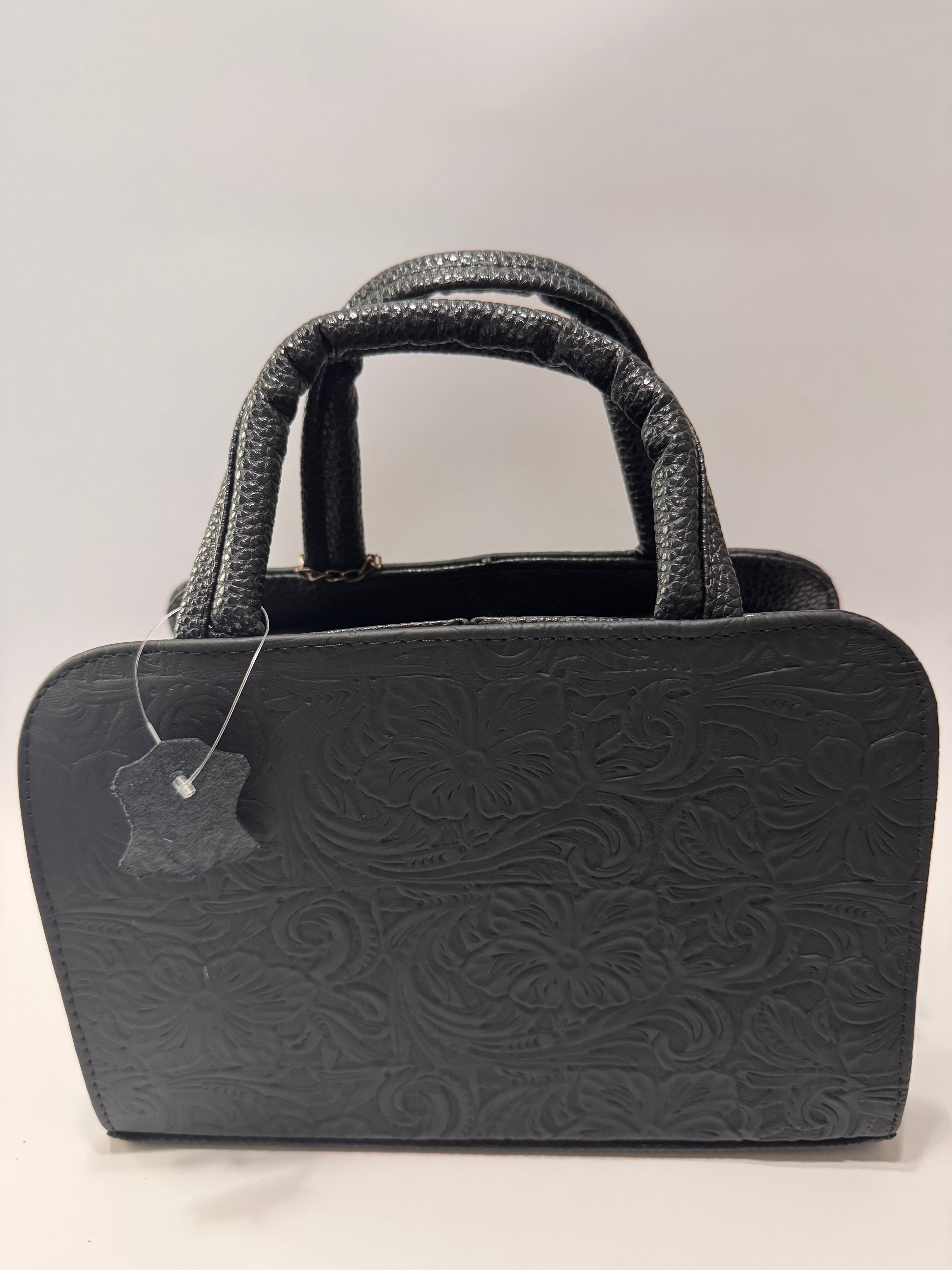 Black Flower Textured Leather Mini Satchel – Small, Limited Edition