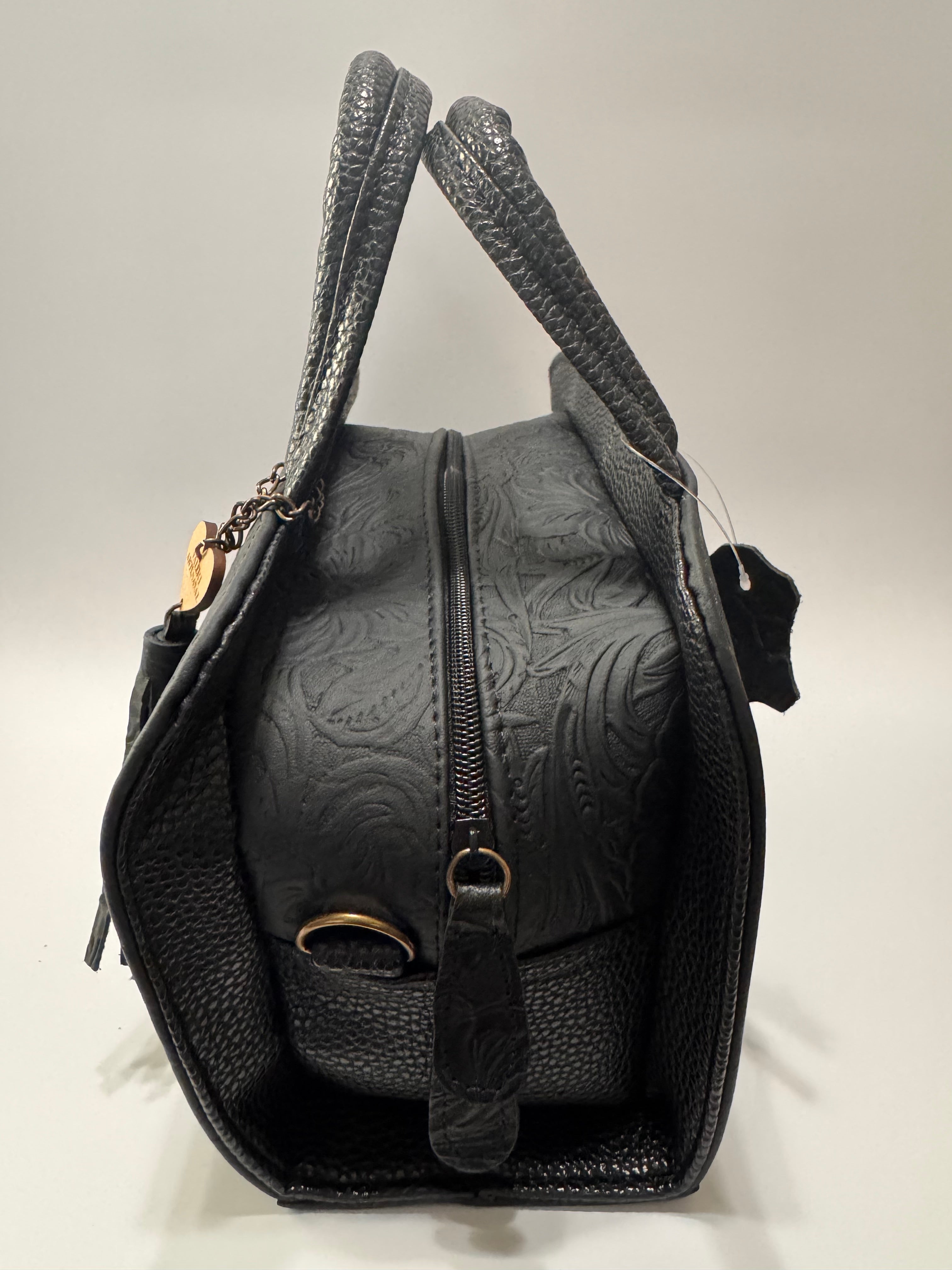 Black Flower Textured Leather Mini Satchel – Small, Limited Edition