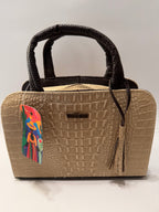 Beige & Brown Alligator-Embossed Leather Satchel – Small, Limited Edition