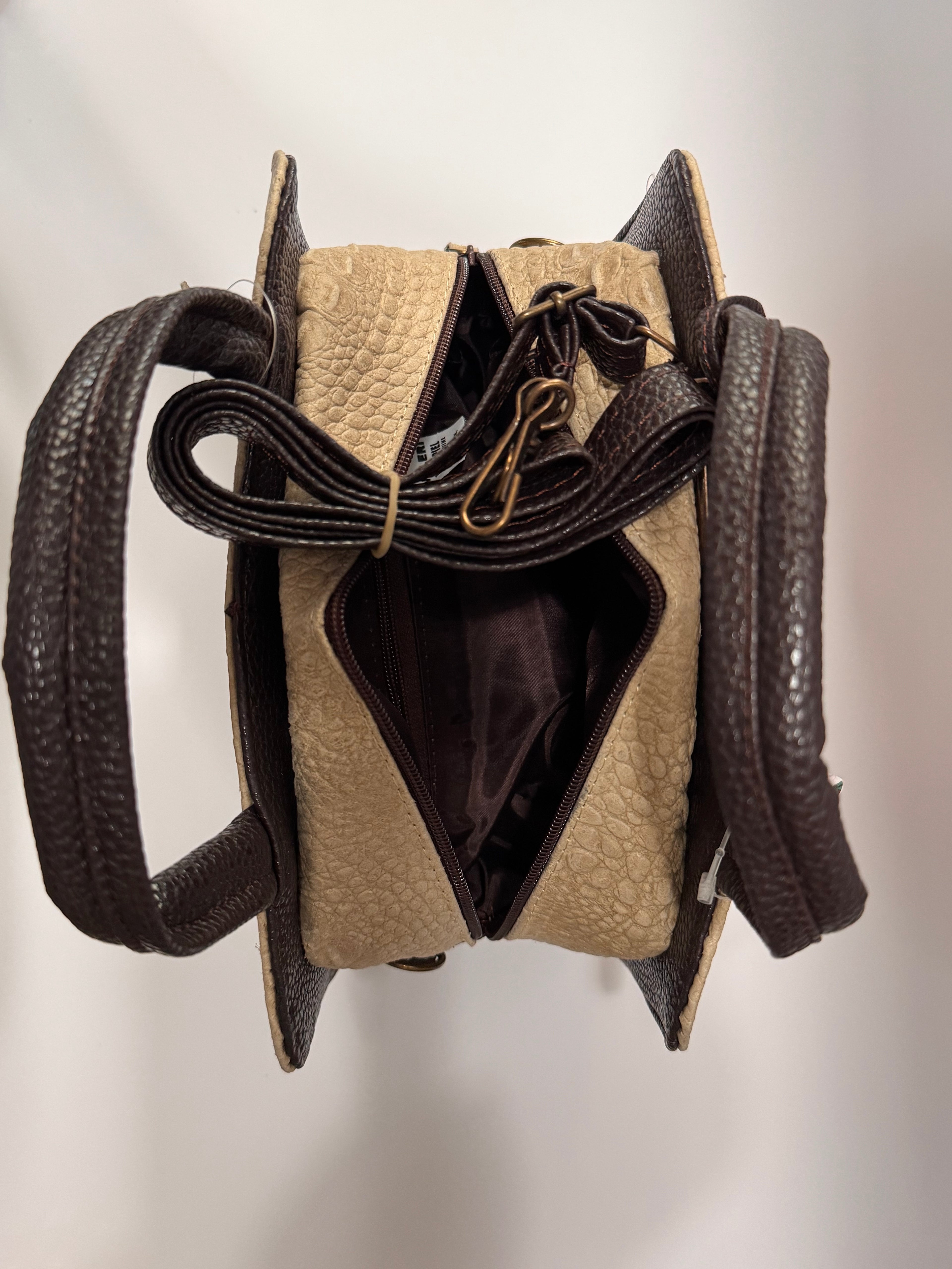 Beige & Brown Alligator-Embossed Leather Satchel – Small, Limited Edition