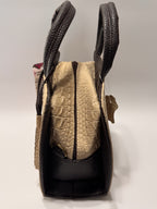 Beige & Brown Alligator-Embossed Leather Satchel – Small, Limited Edition