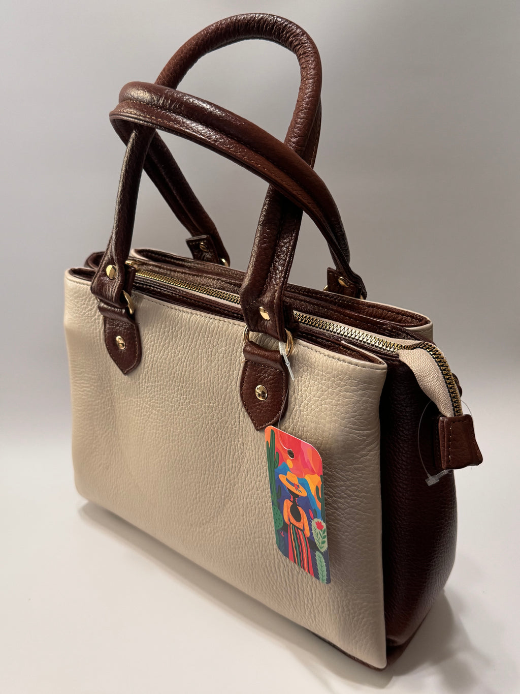 Beige & Brown Heritage Leather Satchel – Limited Edition